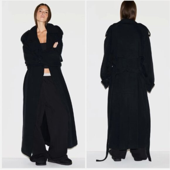 NWT $248 Skims Size Small Boyfriend Fleece Oversized Trench Coat In Washed Onyx - Picture 1 of 12